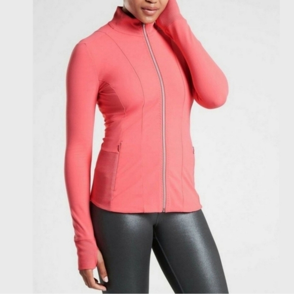 Athleta Shanti Coral Pink Ribbed Powervita Zip Up Jacket - Picture 1 of 10